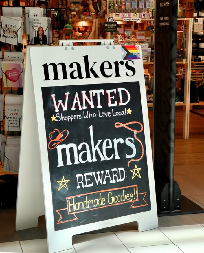 Shop Makers Vancouver | Sandwich board advertising call for makers | Homes Almanac