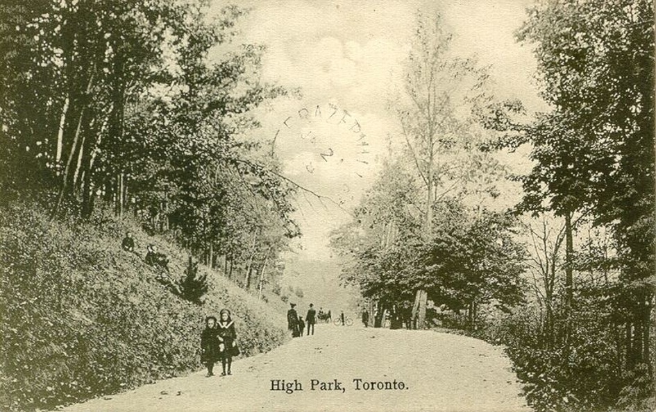 High Park Neighbourhood | 19th century image of people walking through a trail in High Park | Homes Almanac
