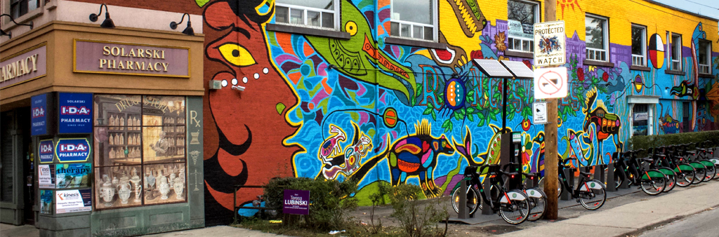 Art by Philip Cote, Jim Bravo, in partnership with the Roncesvalles Village-BIA 149 Roncesvalles Ave Photo by Ian Pereira | Queen Street Toronto Street Art | Homes Almanac