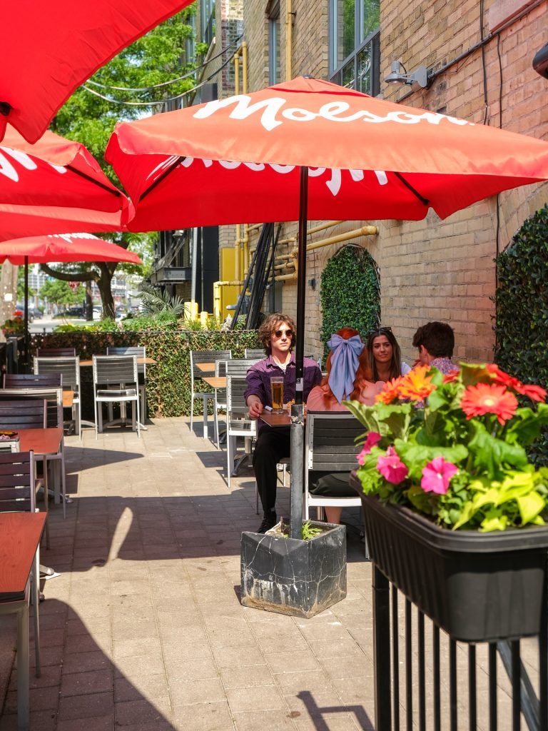 where to watch fifa world cup | A sunny outdoor patio with red sun umbrellas | Homes Almanac